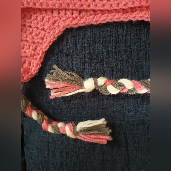 Handmade Owl Winter Hat Crochet Knit Pink Gray White Toboggan Adult Ladies Size - Picture 3 of 5